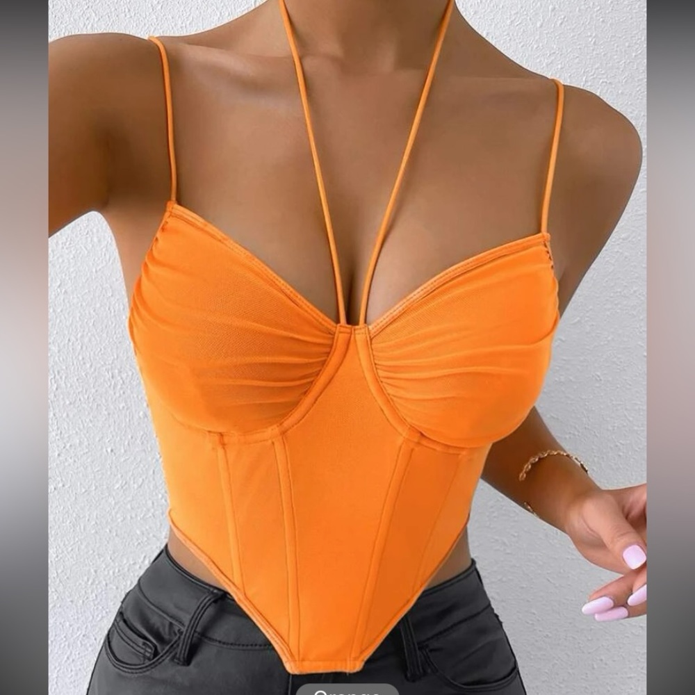 SHEIN Privé Neon Orange Asymmetrical Hem Bustier Cami Top